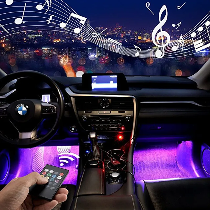 Car Interior Atmosphere LED Light Multi Color RGB Voice Sensor Sound Music Control Decoration Decorative Lamp Lighting | Автомобили и
