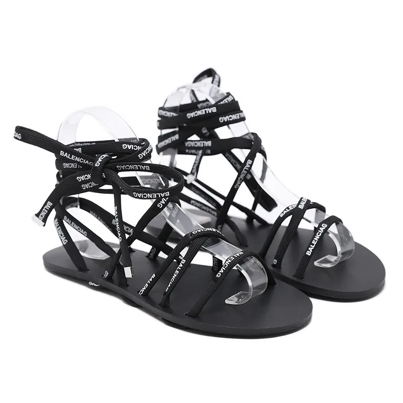 

2020 summer sandal lace up simple flat bottom women's shoes