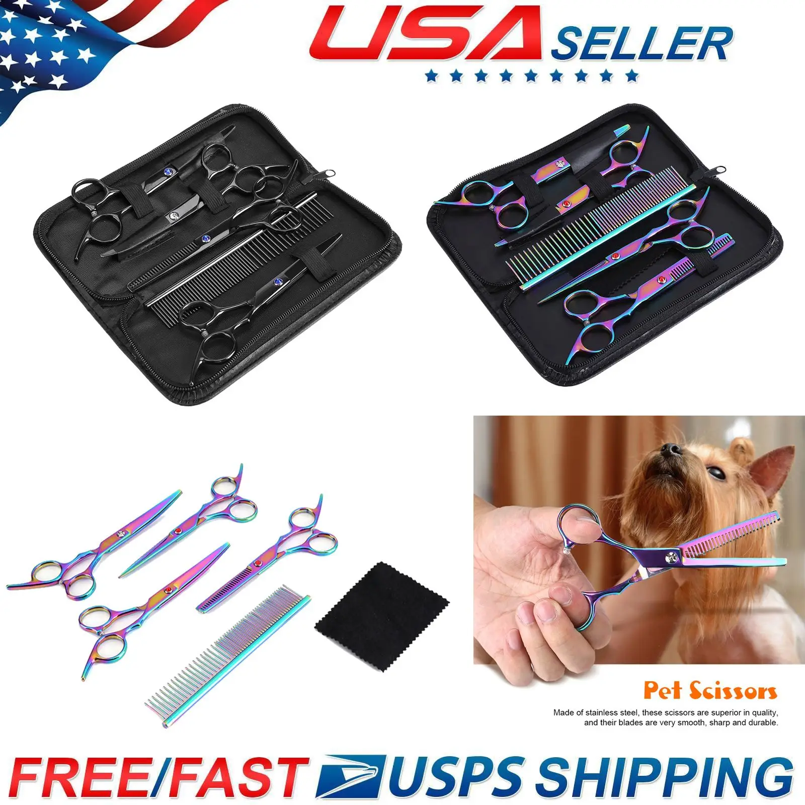 

Pet Scissors Kit color 7 suit pet scissors hair thinning pet grooming scissors
