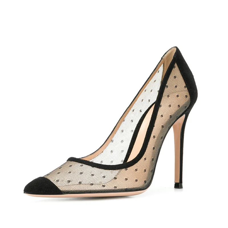 

Single Mesh Pumps High Heels Pointed Toe Slip-on Thin Heel Ladies Shoe Patchwork Fashion Brand Women Shoes Sandalias Mujer
