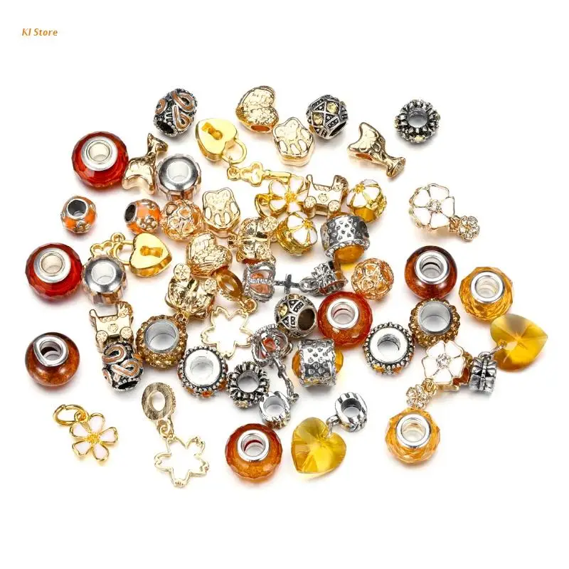 

J78F 50 Pcs Large Hole Metal Beads Charms Spacer Beads European Beads for DIY Jewelry
