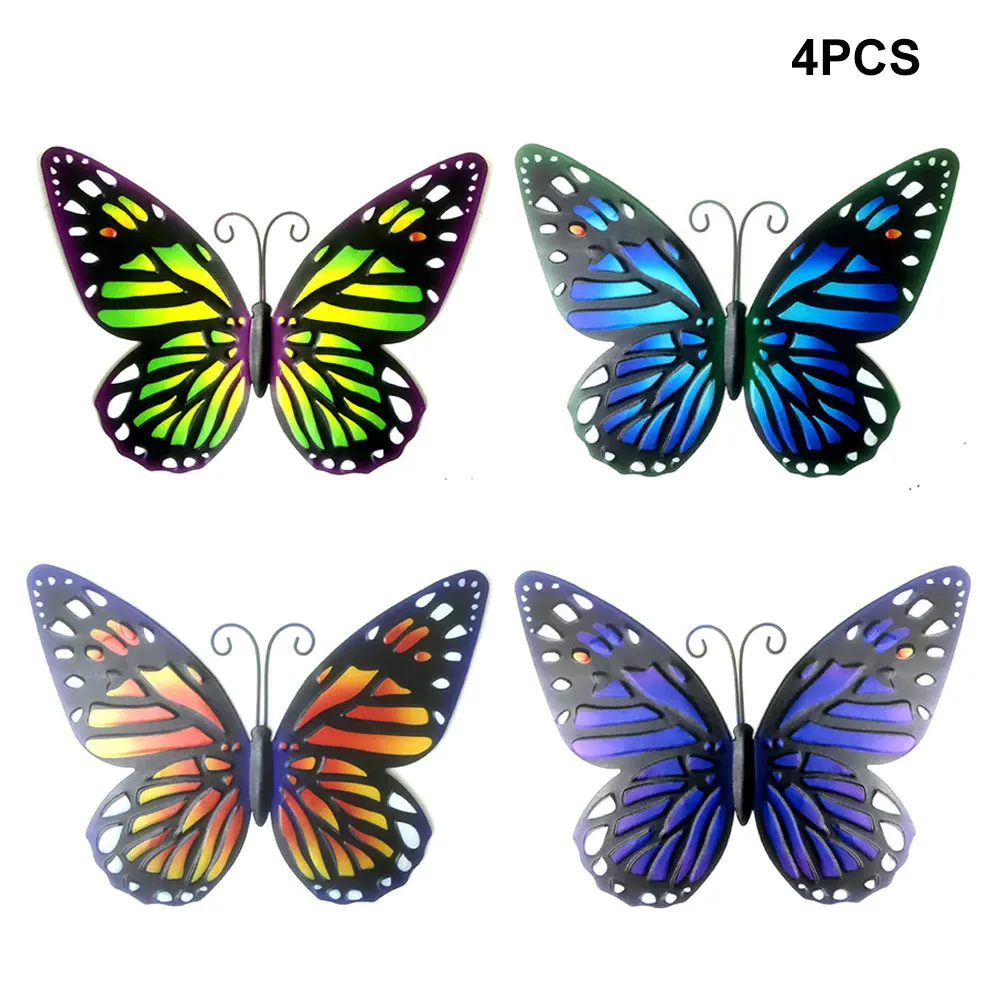 

4PCS Fashionable Metal Butterfly Bedroom Wall Art Sculpture Decoration With Hook Hole Butterfly Hanging Garden Home Decor