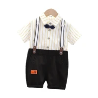 new fashion summer baby boys clothes suit children cotton shirt strap shorts 2pcsset toddler gentleman clothing kids tracksuits