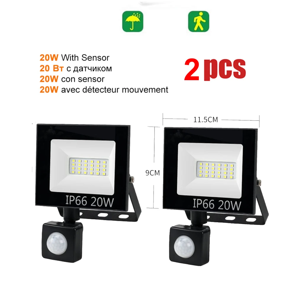 

2 pcs 220V 10-100W LED FloodLight Spotlight Exterior Street wall reflector LED Lamp Motion Sensor Light Courtyard Garden Garage