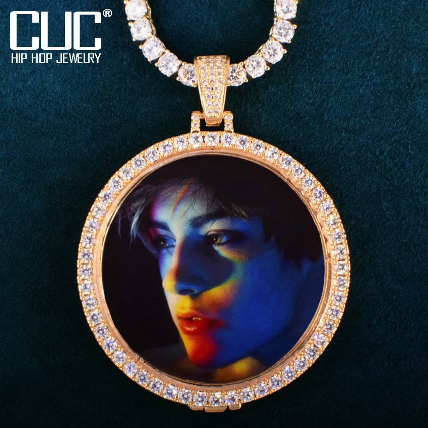 

Custom Circle Medallion Photo Pendant One Row Zircon Make Memory Picture Necklace Chain for Men Hip Hop Jewelry