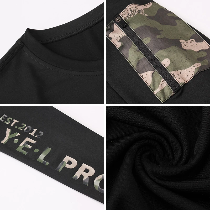 Zipper pocket Quick Dry Running Shirt Men Fitness Tights Sport Gym Sportswear Rashgard Outdoor T-shirt Compression Shirt