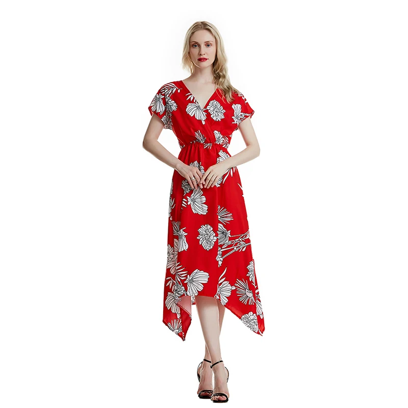 

V-Neck Floral Print Vintage Dress Women Short Sleeve Long Dresses Ladies Cocktail Nightclub Party Dress Vestidos 2022