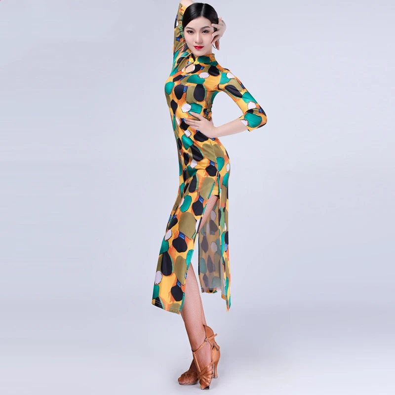 Платье-Ципао женское в восточном стиле с высоким разрезом и цветочным принтом |