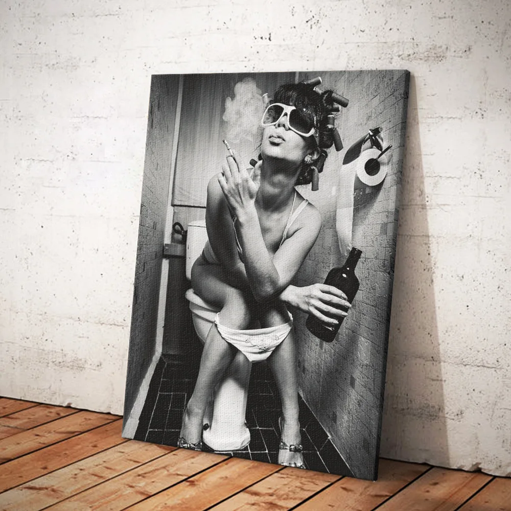 Модный Туалет сексуальная женщина холст печать современный бар девушка курить и