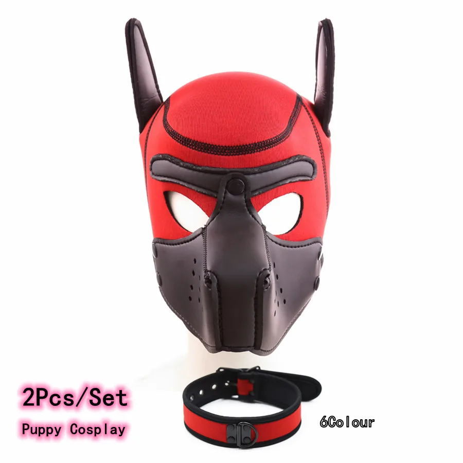 New Fashion 6 Colour Latex Rubber Padded Dog Mask Hood with Adjustable Collar for Men Women Puppy Cosplay and Role Play