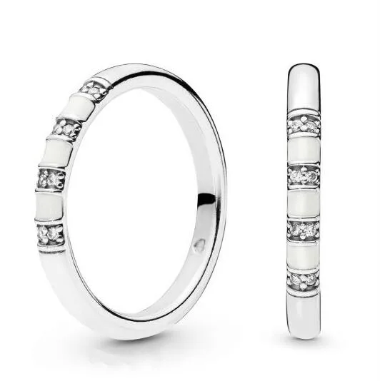 

Original 925 Sterling Silver Pan Ring Silver And White Enamel Ring For Women Wedding Party Gift Fine Jewelry