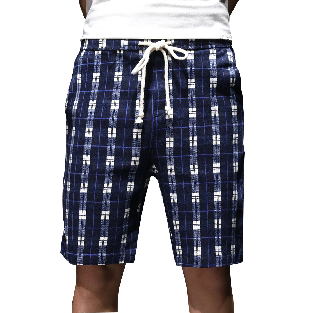 

2021 Summer High Quality Cotton Plaid Shorts Trend Classic Brand Young Men's Straight Loose Elastic Waist Fashion Shorts Blue