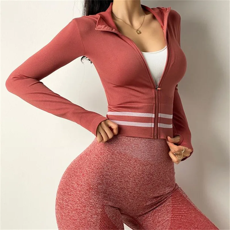 

Women Sports Top Long Sleeve Zipper Autumn Winter Seamless Yoga Jacket Gym Coat Workout Dry Fit Running Training Fitness Clothes