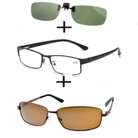 3pcsrectangular metal black business reading glasses for men women alloy polarized sunglasses driving sunglasses clip