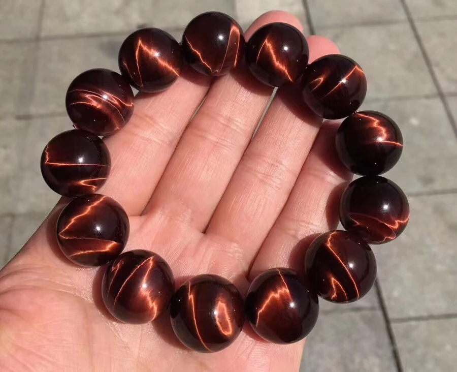 

18mm Genuine Natural Red Tigers Eye Bracelet Gemstone Healing Crystal Stretch Big Round Bead Powerful Bracelets For Women Men