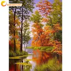 Картина маслом по номерам Chenistory для взрослых, Осеннее дерево и река, наборы красок сделай сам, уникальный подарок, 40x50 см, настенное оформление для дома