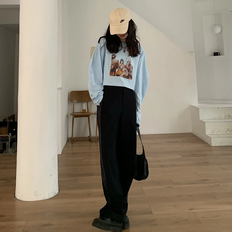 

Graphic Tee Women's Clothing Spring New O-neck Causal Long Sleeve T-shirts Loose Print Harajuku Ladies Tops Ins Hipster Crop Top