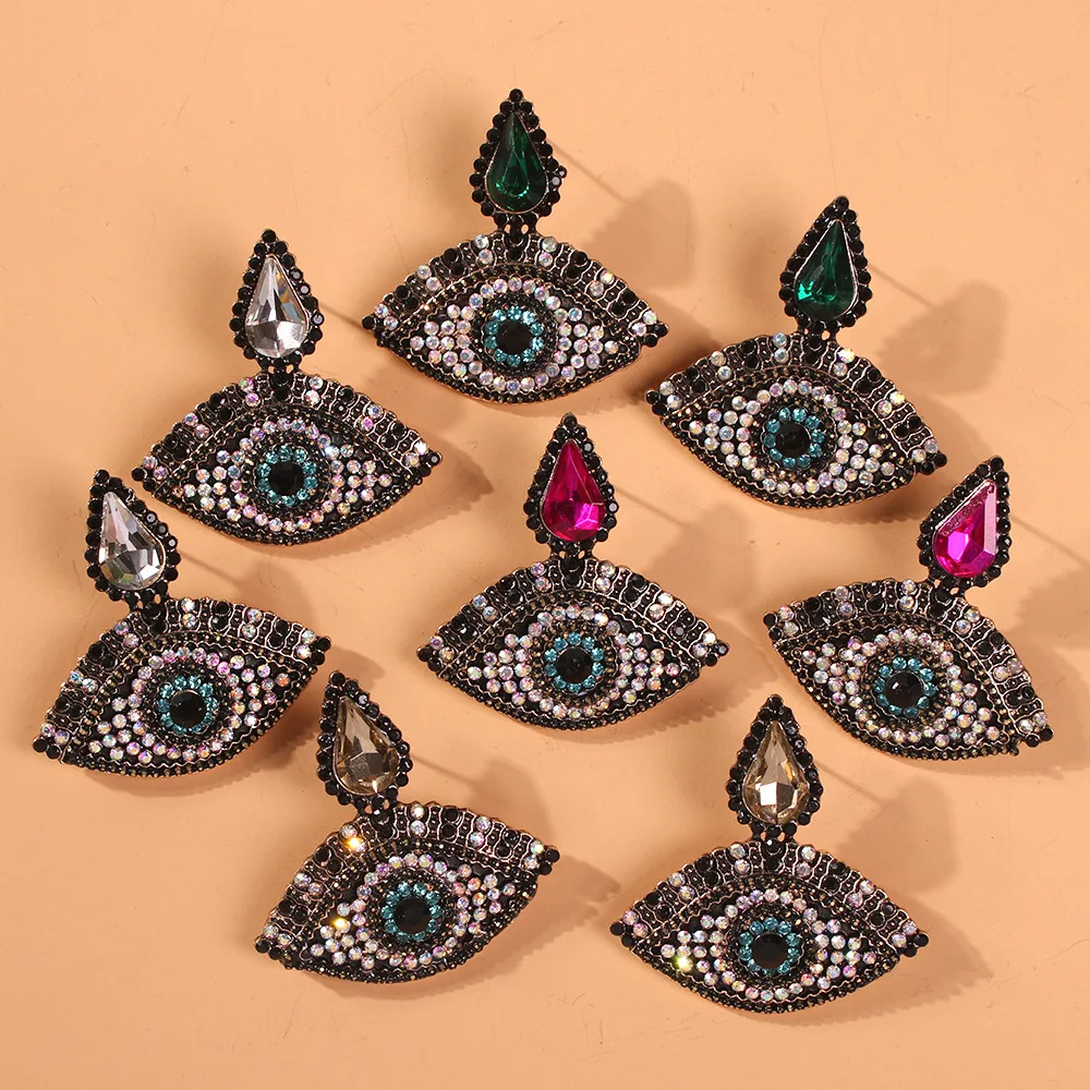 Creative Vintage Turkish Evil Eye Drop Earrings For Women Fashion Fatima Hand Long Dangle Exaggerate Ear Studs Jewelry | Украшения и