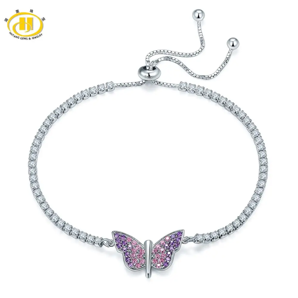 HSB50136 Hutang, 925 пробы, серебряный, Бабочка, Регулируемый Женский браслет для девушек, кристалл, кубический цирконий, модное ювелирное изделие, подарок, новинка, 6+ 2 - Цвет камня: HSB50136