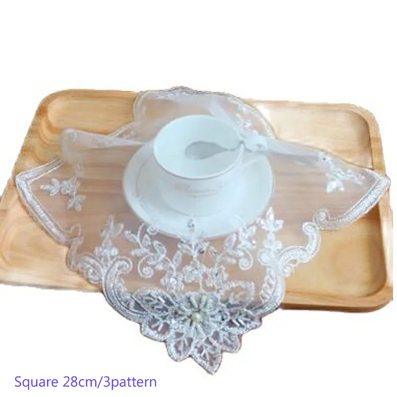 

Elegant lace beads place table mat cloth pad embroidery tea cup mug Christmas doilies coffee coaster wedding placemat kitchen