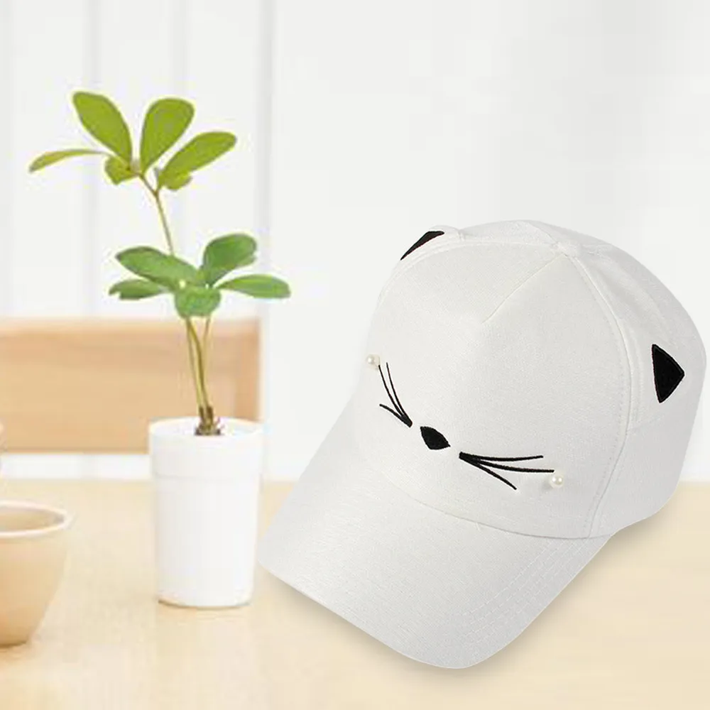 

Spring Summer Fashion Baseball Caps Lovely Cat Ear Shape Snapback Cap Boys Girls Pearl Baseball Cap Adjustable Street Sun Hats
