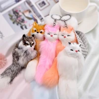 1pc cute fluffy keyring animal cartoon fox pendant car key ring charm bag purse real fox fur jewelry women gifts charm keychain