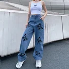 Хип-хоп 2021 винтажные джинсы женские длинные брюки с принтом ковбойские женские свободные уличные женские брюки с бабочками шикарные унисекс
