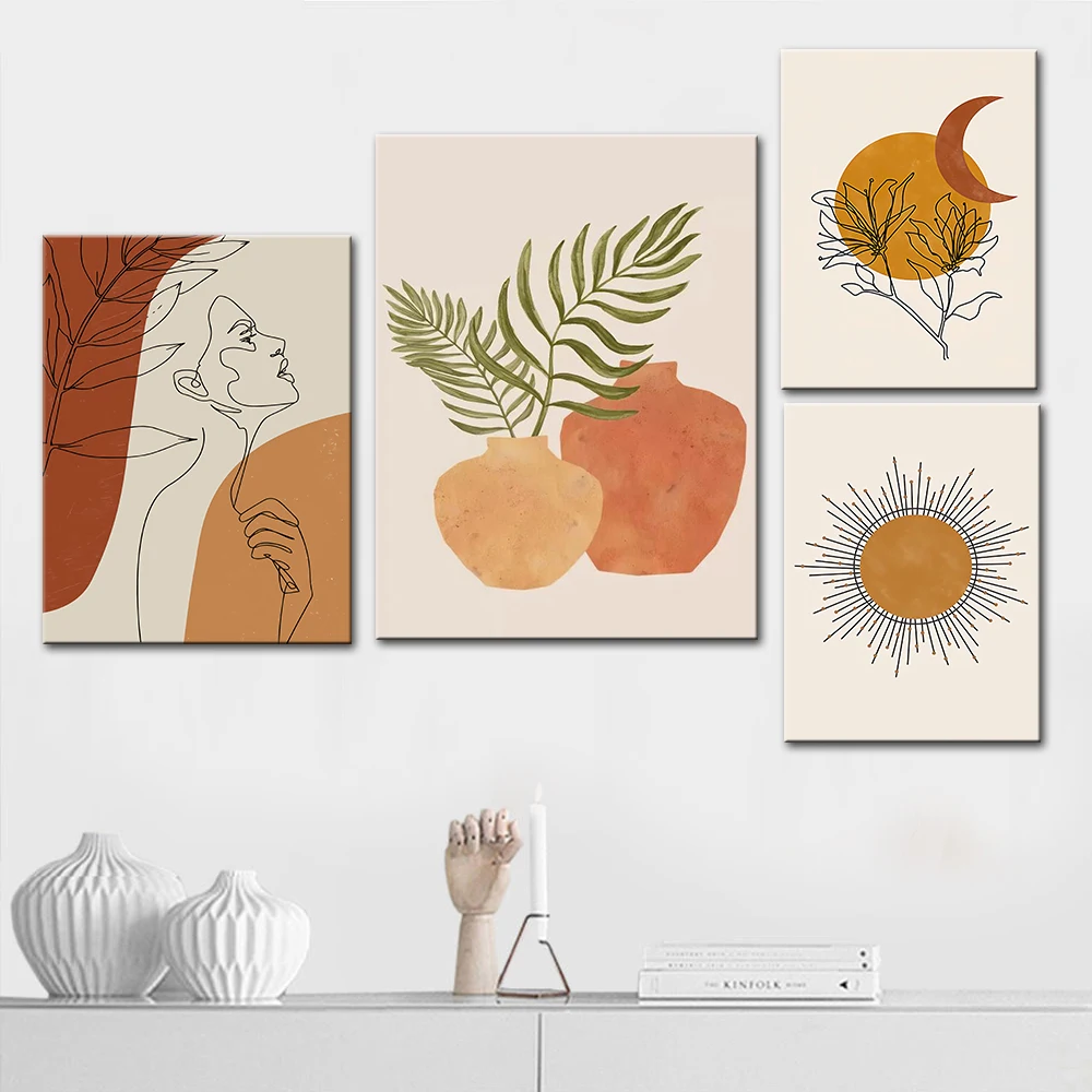 

Sun Moon Boho Canvas Painting Abstract Prints And Posters Line Drawing Nude Woman Nordic Wall Art Pictures For Living Room Decor