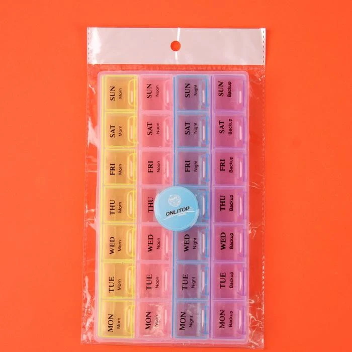 Таблетница-органайзер Неделька английские буквы утро/день/вечер/ночь 28 секций