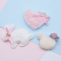 10pcs padded plush mouse head heart rabbit with bow rhinestone appliques for diy clothes hat leggings headwear sewing patches