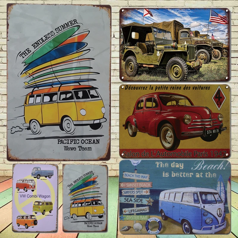 

Vintage Bus Metal Poster Tin Sign Retro Car Sticekr Metal Plate Signs Shabyy Chic Man Cave Garage Home Decoration Plaques