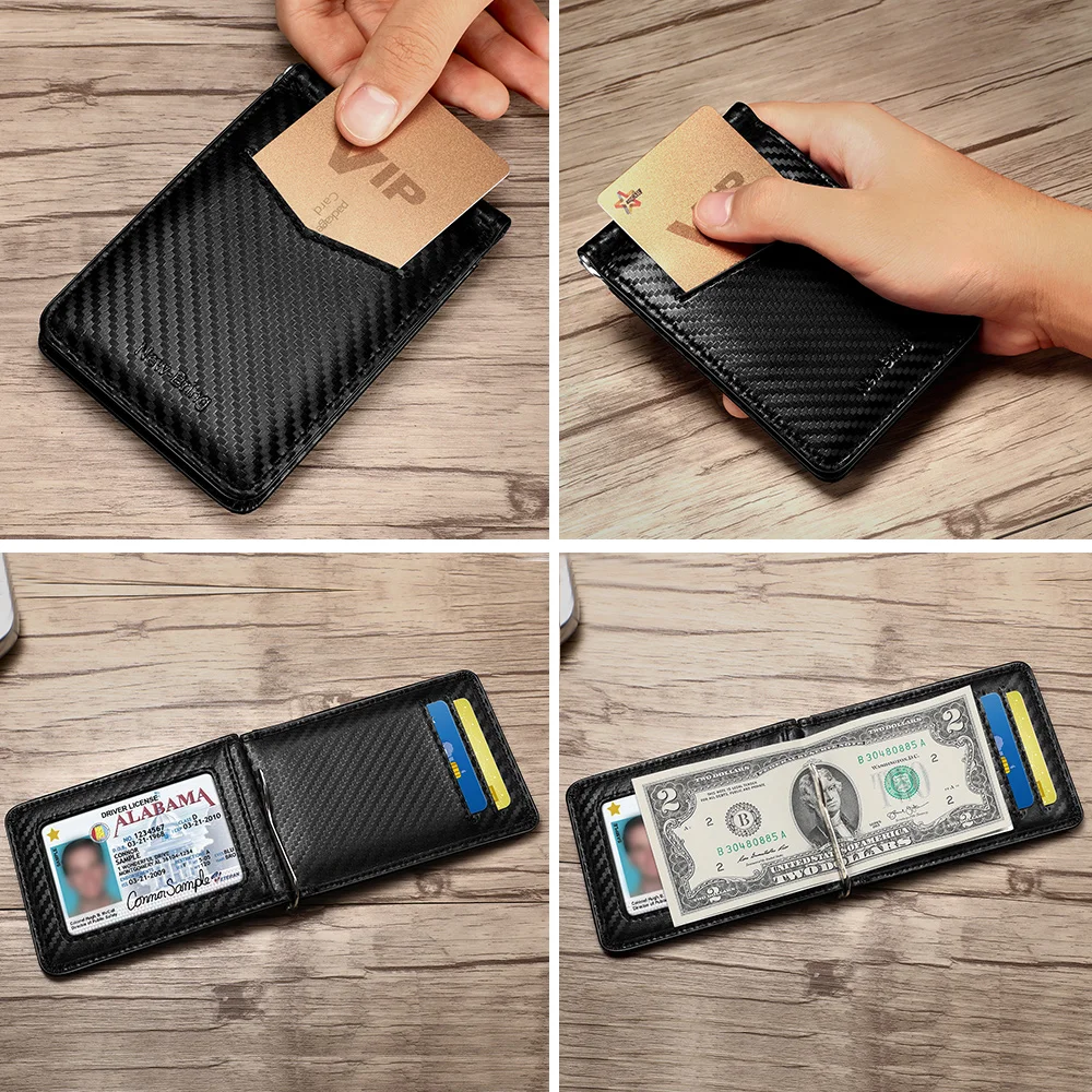 

NewBring Black Carbon FIber-Look Money Clip RFID Blocking Driver License ID Cash