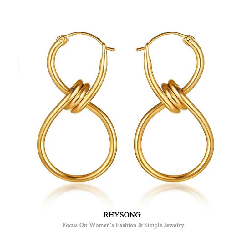 Rhysong Trendy Figure 8 Earrings Irregular Geometric Number Dorp Earring Stud For Women Stainless Steel Gold Jewelry EZ111 | Украшения и