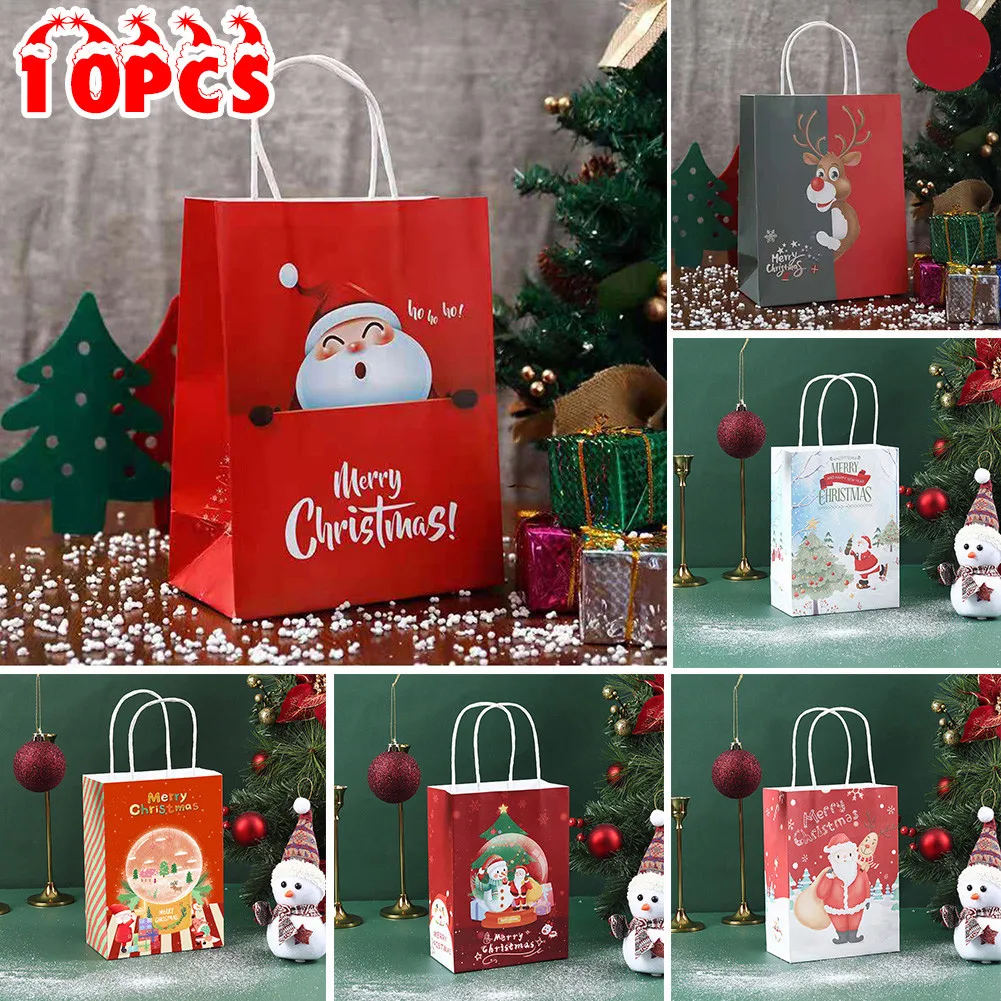 

10pcs Christmas Bag Wrapping Paper Retail Bag Present Christmas Favor Supplies 15 X 8 X 21cm For Christmas /party Gift Bags