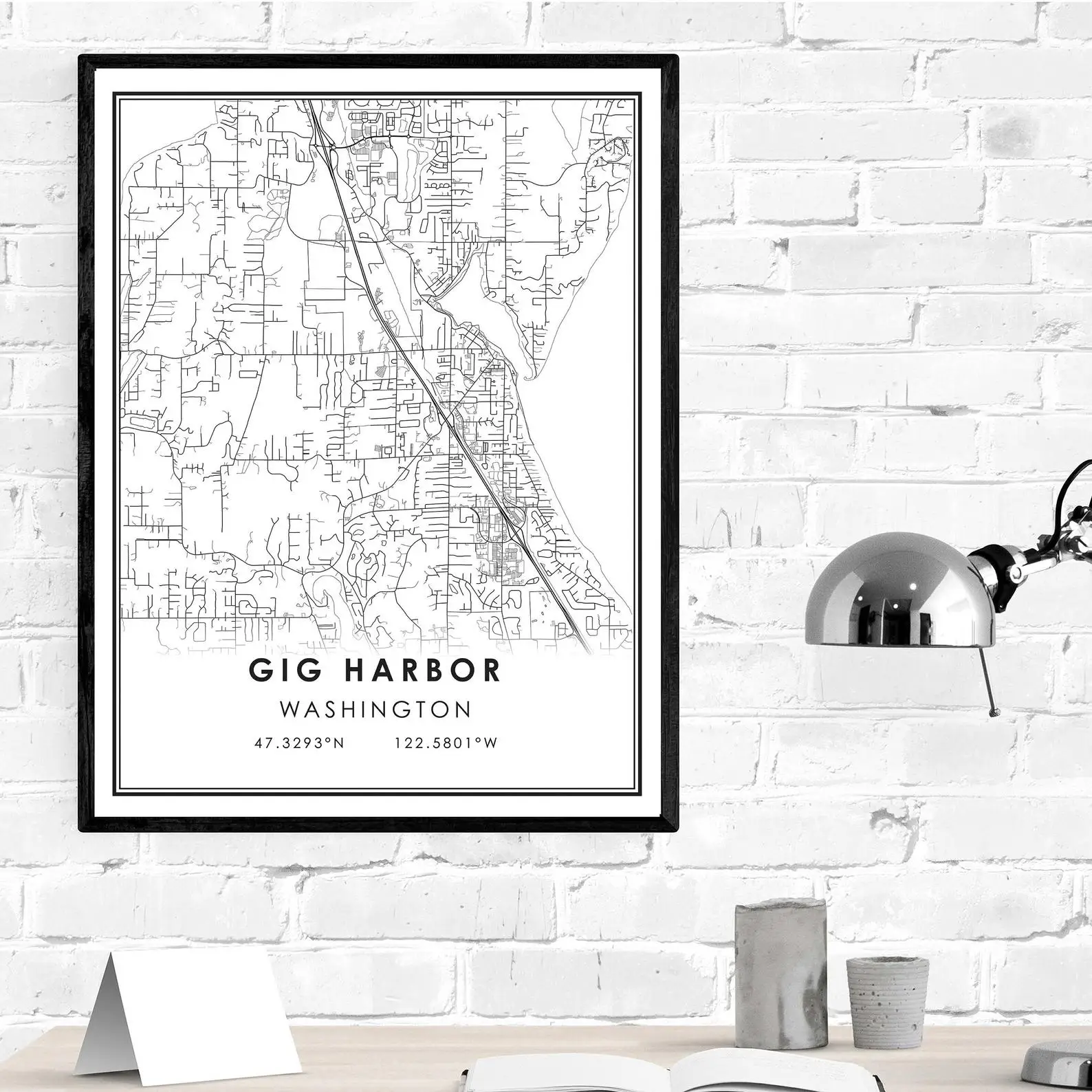 Гиг-Харбор карта печать постер канвас | Улица города Вашингтон.