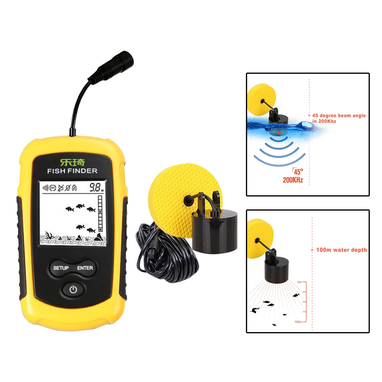 

Portable Fish Finder Fish Detector Device Handheld Depth Finder for Boat Kayak Canoe Ski Float Fishfinder