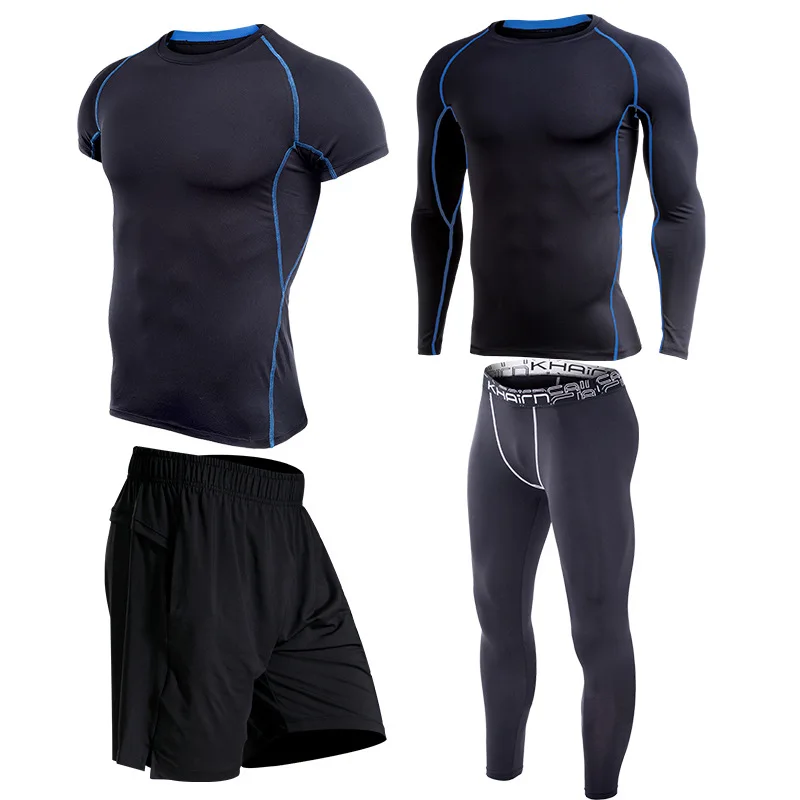 4-blue Мужская спортивная одежда, костюмы, спортивные колготки, одежда для тренировок, спортивный комплект для бега, спортивный костюм для бега, сухой крой, большие размеры - Цвет: 4-blue