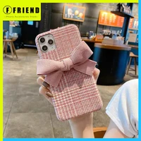 autumn and winter fashion cute grid corduroy bowknot phone cover for iphone 11 12 mini pro max 7 8p xs xr girl women phone cases