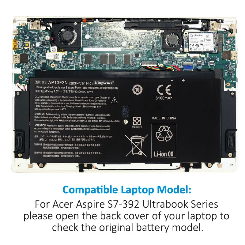 Аккумулятор для ноутбука KingSener AP13F3N 2ICP4/63/114-2 Aspire S7-392 S7-392-9890 S7-391-6822 Ultrabook 7 5 в 6280 мАч