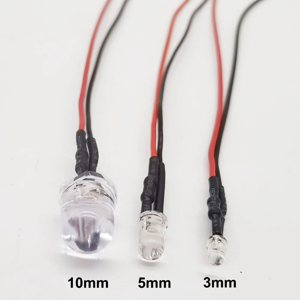 10-100pcs 3mm/5mm/10mm Red/Green/Blue/RGB white UV DC12V Round Pre-Wired Water Clear LED With Plastic Holder | Освещение