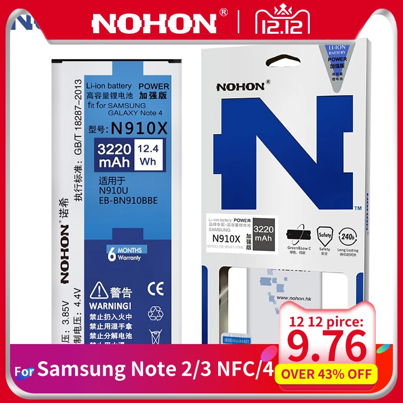 NOHON для samsung Galaxy Note 2 3 4 батарея Note2 N7100 Note3 NFC N9000 Note4 N9100 N910X реальная Высокая емкость батареи
