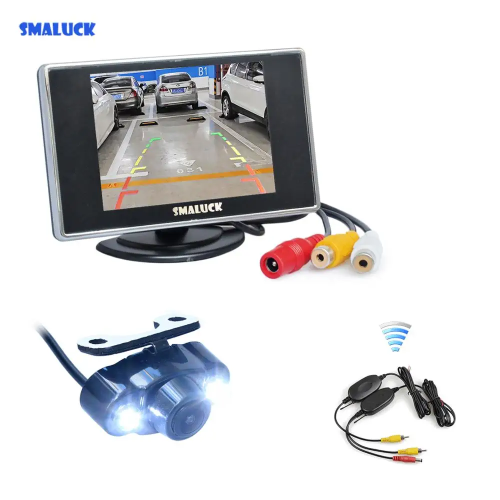 

SMALUCK Wireless 3.5" TFT LCD Car Monitor Rear View Monitor Reversing Car Backup LED Camera Parking Assistance System