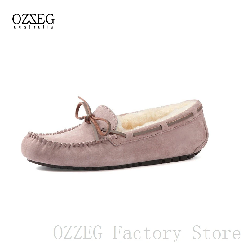 OZZEG/Роскошная брендовая дизайнерская обувь; женская зимняя обувь из натуральной кожи на плоской подошве; мужской зимний жакет на овечьем меху; лоферы с меховой подкладкой; обувь унисекс - Цвет: Women Dark Pink