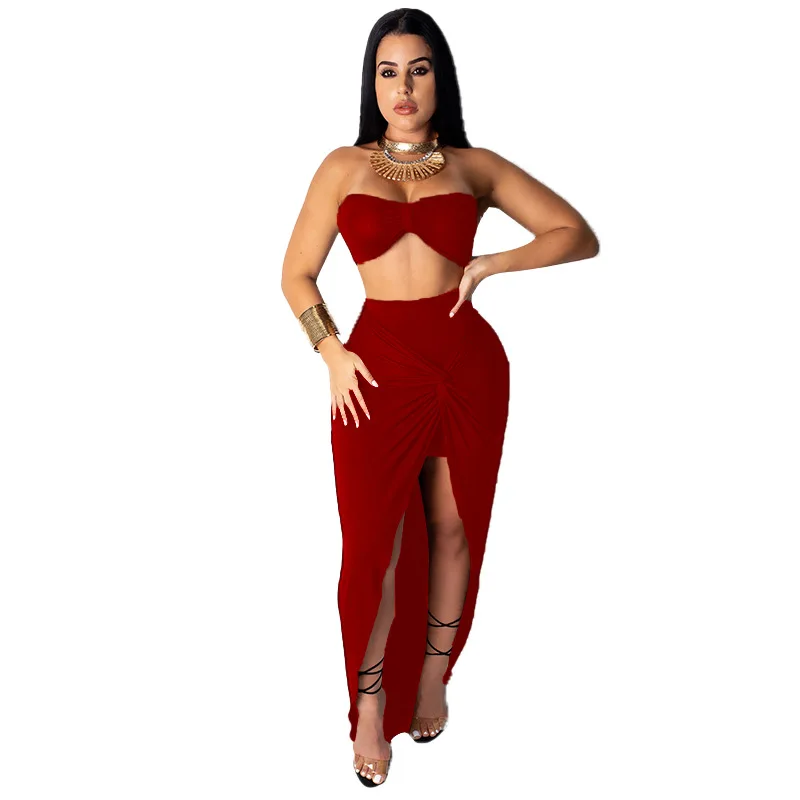 

AliExpress Morrison 2019 Summer New European and American Sexy Nightclub Fashion Two-Piece Pleated Dress Outfit
