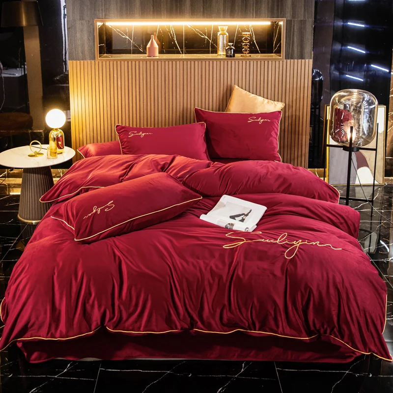 

Однотонный Комплект постельного белья, фланелевый пододеяльник, простыня и наволочка, постельное белье, зимние теплые стеганые покрывала, ...