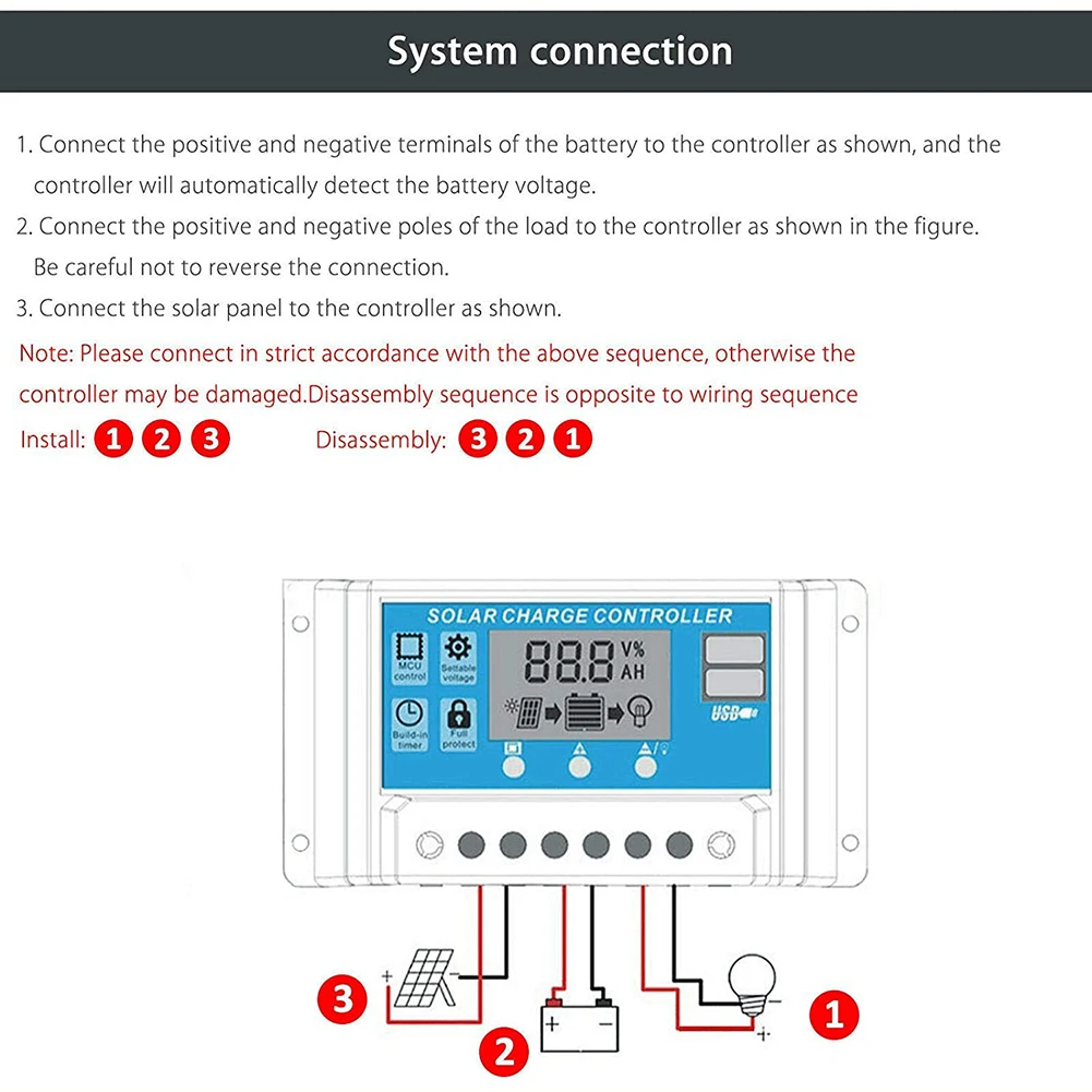 

10A 20A 30A Solar Charge Controller 12V 24V Auto PWM 5V 2 USB Output Solar Panel Regulator PV Home Battery Charger LCD Display