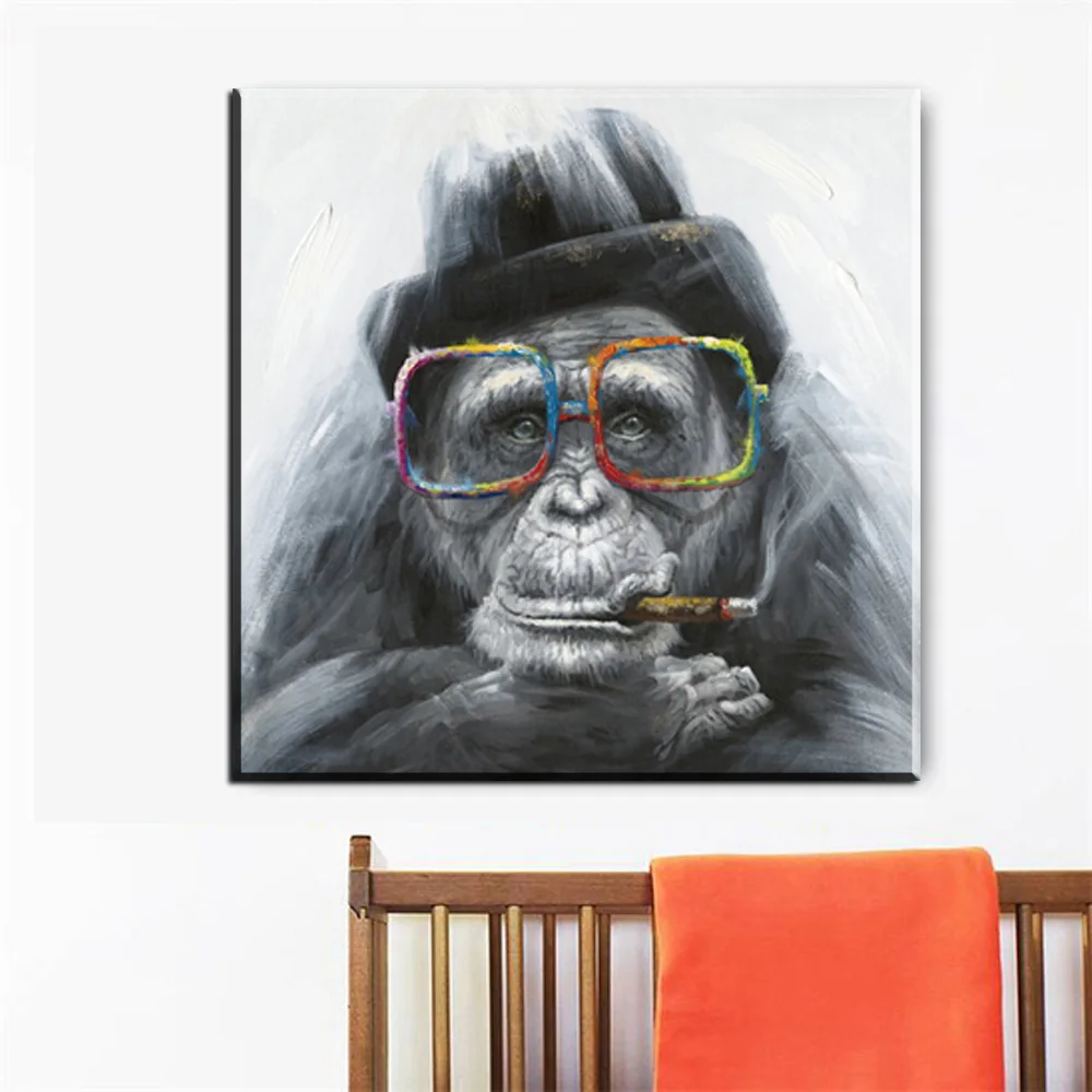 Абстрактная картина маслом в виде обезьяны Картина на холсте для курительной