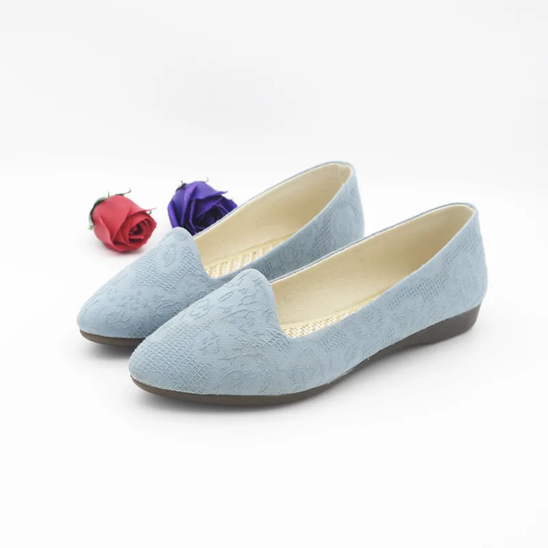 

Pointed Toe Shallow Mouth Shoes Woman 2022 Casual Female Sneakers New Fabric Basic Floral Lace-Up TPR PU Leisure Embroider Solid