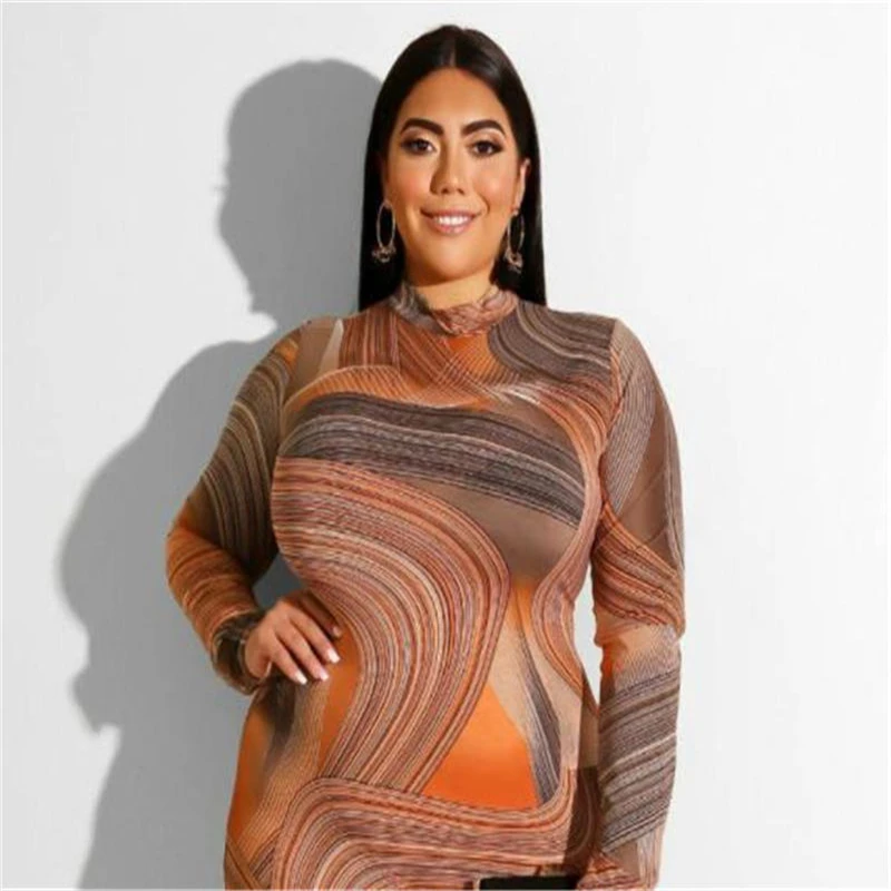 Женские дизайнерские платья размера плюс 4XL с принтом и длинным рукавом модные