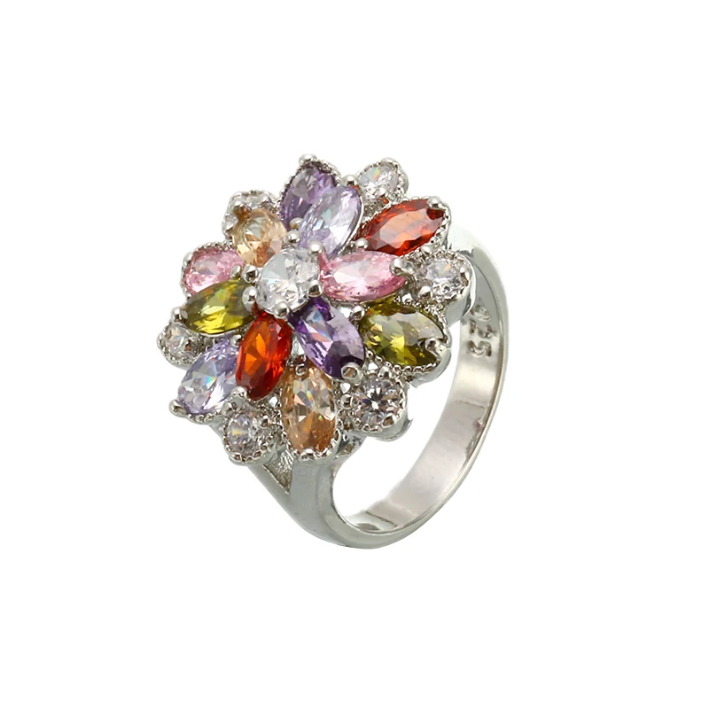 Multicolor Cubic Zirconia Ring Size 6 7 8 9 10 Retro Flower Party Engagement Rings For Women Fashion Jewelry Gifts | Украшения и